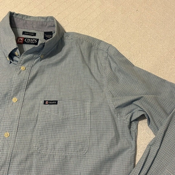 Chaps Easy Care Button-Up Shirt Men's Size L Maroon Blue Long Sleeve - Picture 7 of 16